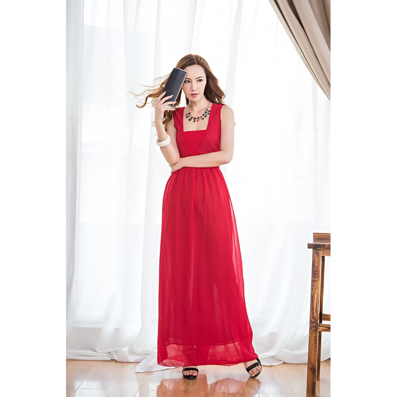 WD21173 Elegant Chiffon Dress Red