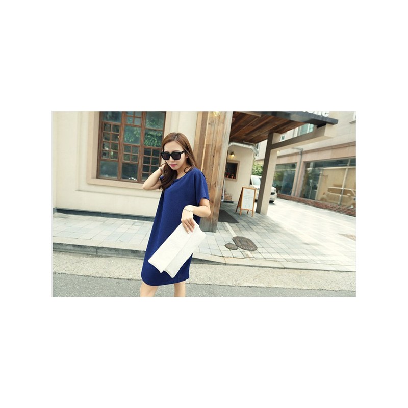 WD21174 Korea Stylish Dress Blue