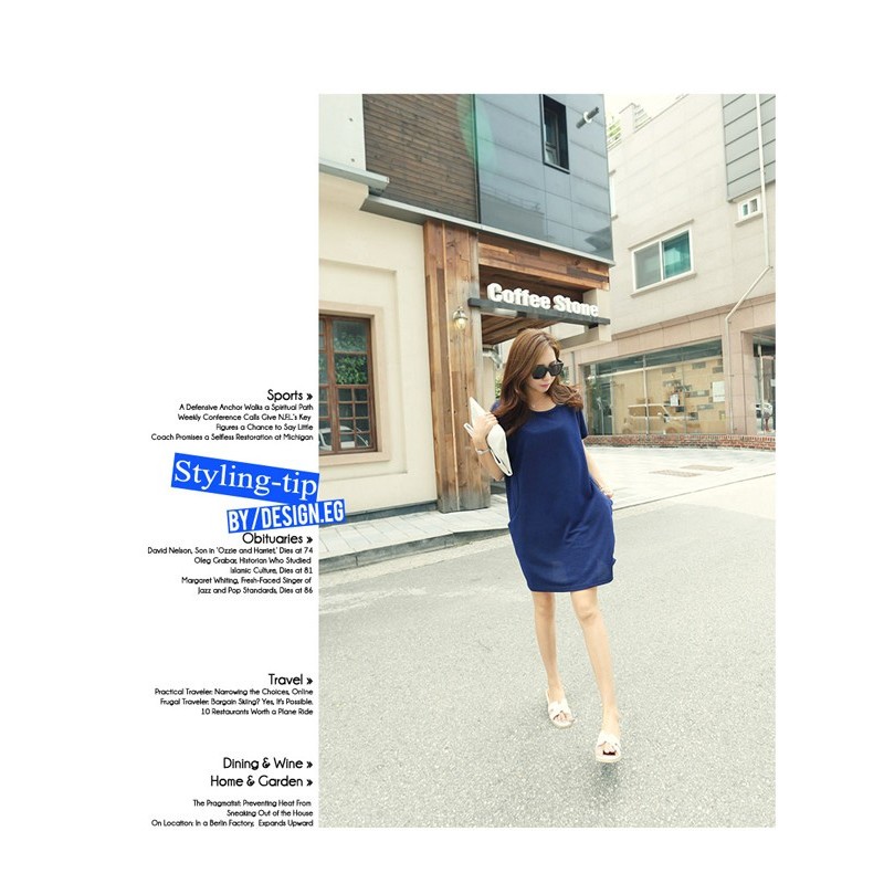 WD21174 Korea Stylish Dress Blue