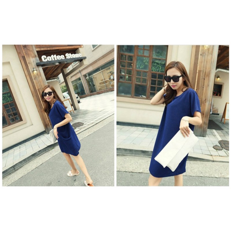 WD21174 Korea Stylish Dress Blue