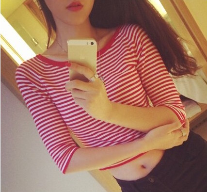 WT21182 Fashion Stripe Top Red