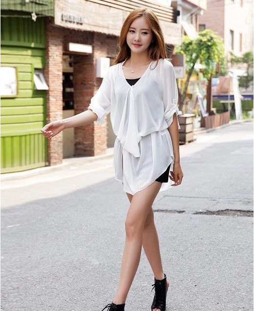 WT21190 Fashion Chiffon Top White