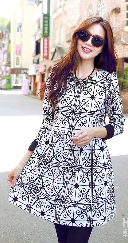 WD21192 Korea Stylish Dress White