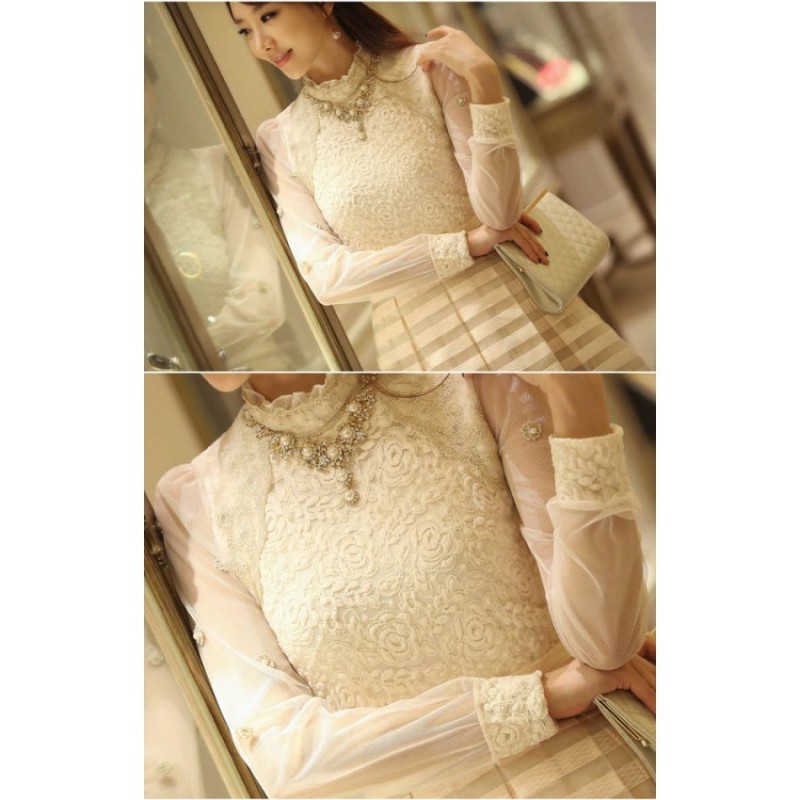 WT21201 Lovely Lace Top Almond