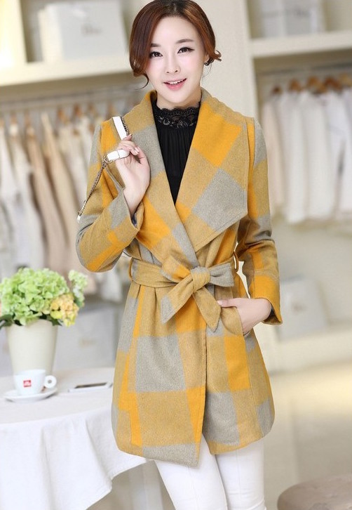 WJ21207 Fashion Woolen Coat Yellow