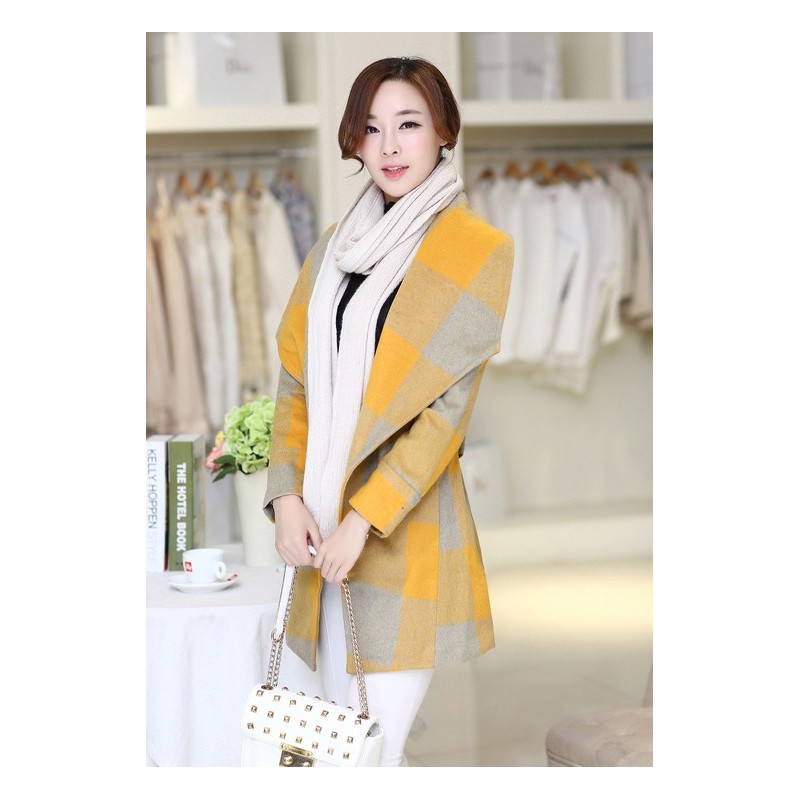 WJ21207 Fashion Woolen Coat Yellow