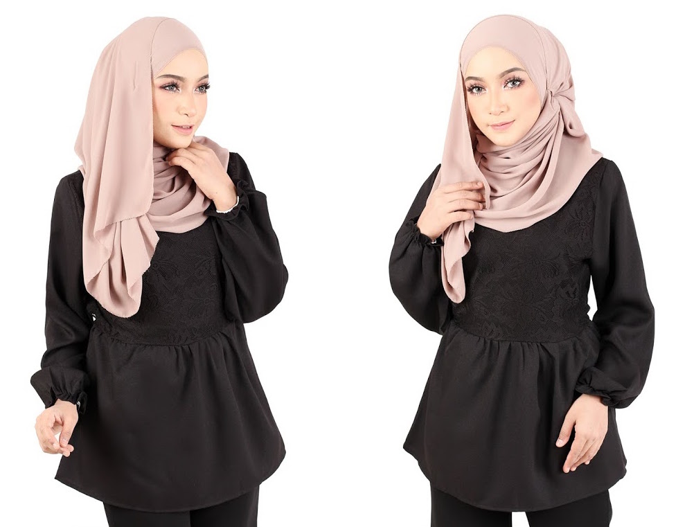 QA-367 Muslimah Waistband Peplum Top Black