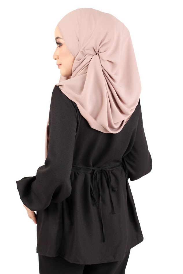 QA-367 Muslimah Waistband Peplum Top Black