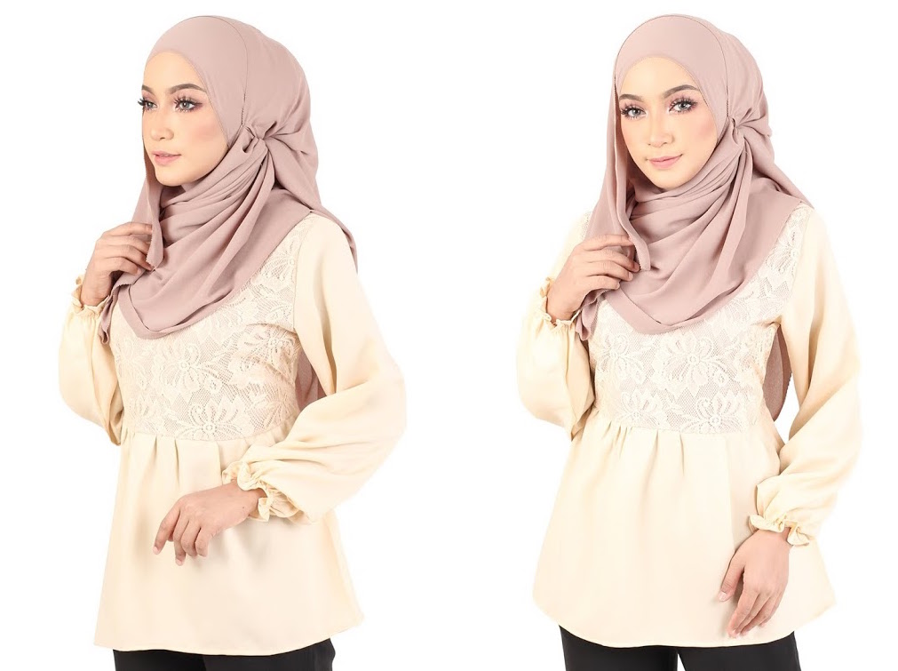 QA-367 Muslimah Waistband Peplum Top Creme