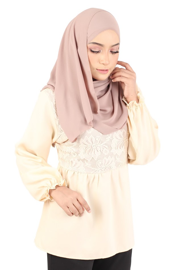 QA-367 Muslimah Waistband Peplum Top Creme