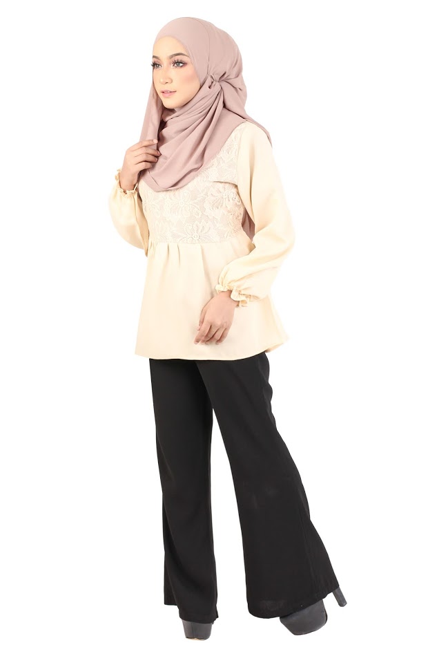 QA-367 Muslimah Waistband Peplum Top Creme