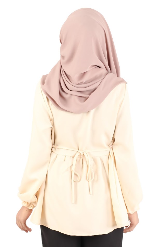 QA-367 Muslimah Waistband Peplum Top Creme