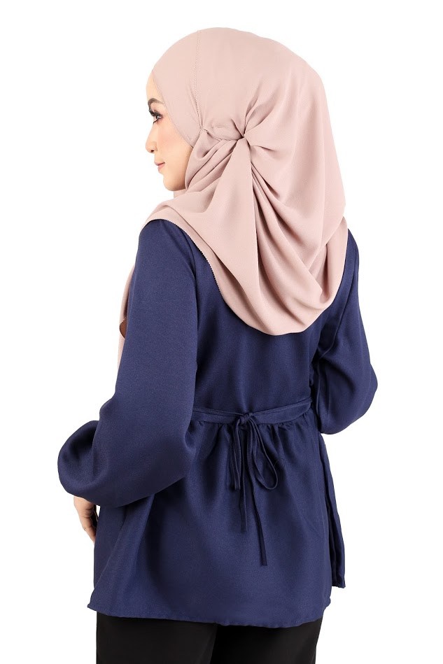 QA-367 Muslimah Waistband Peplum Top Dark Blue