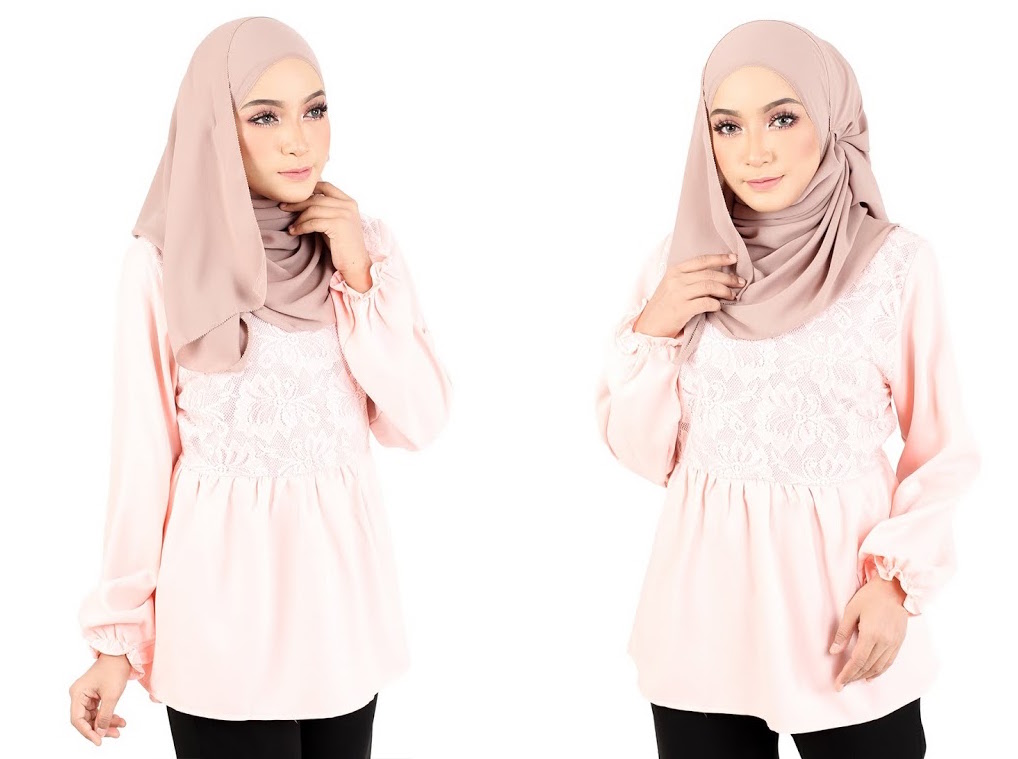 QA-367 Muslimah Waistband Peplum Top Pink