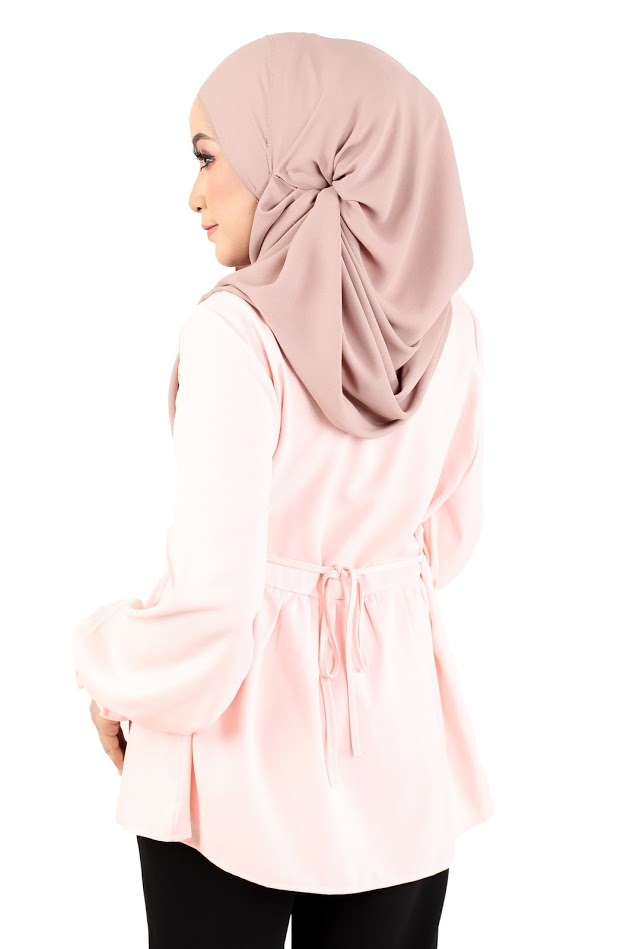 QA-367 Muslimah Waistband Peplum Top Pink