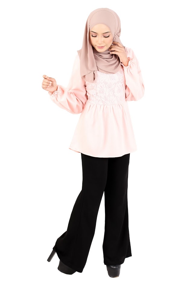 QA-367 Muslimah Waistband Peplum Top Pink