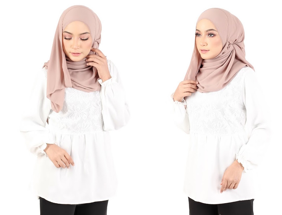 QA-367 Muslimah Waistband Peplum Top White