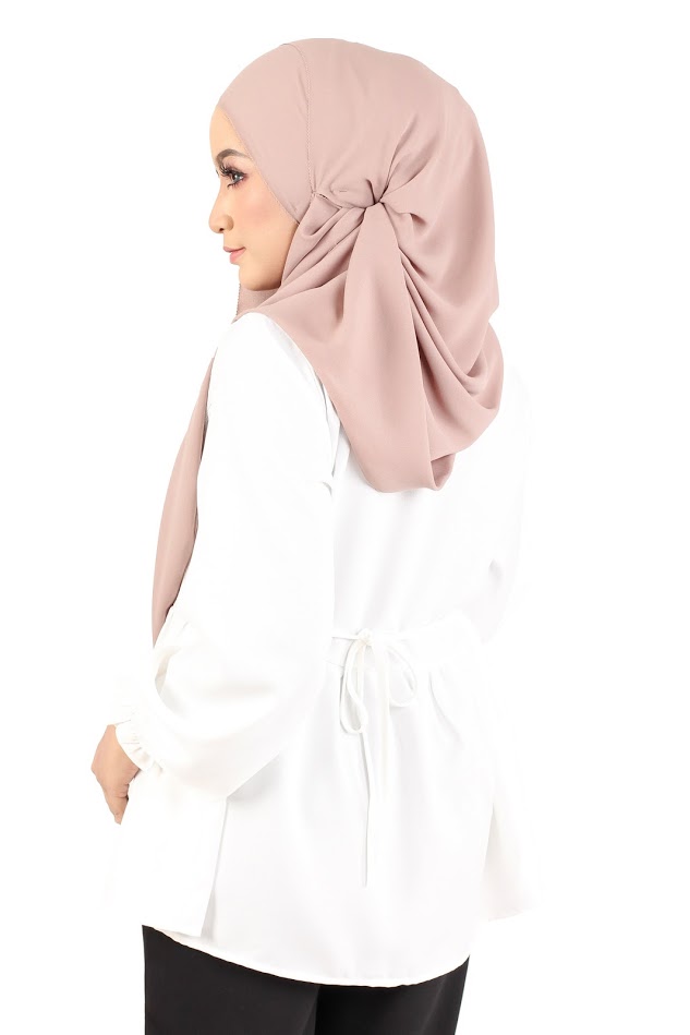 QA-367 Muslimah Waistband Peplum Top White