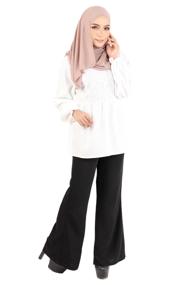 QA-367 Muslimah Waistband Peplum Top White