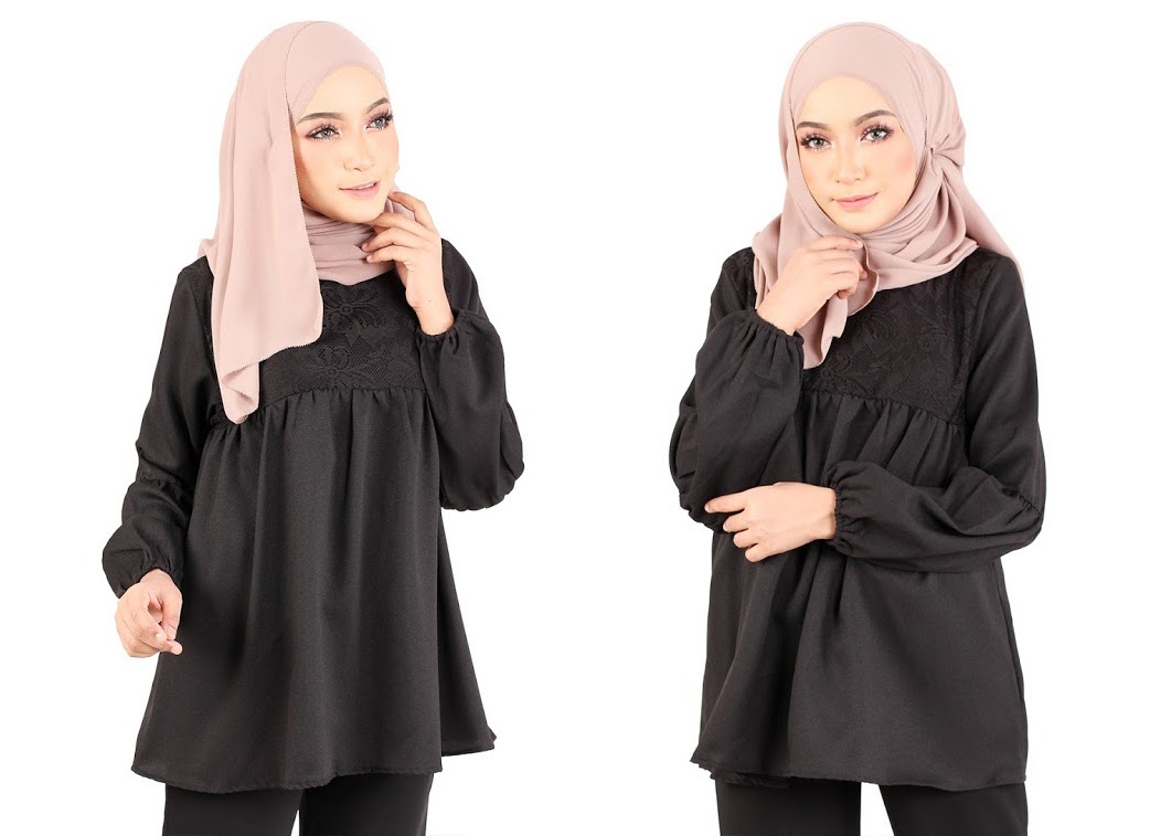 QA-369 Muslimah Maternity Lace Top Black