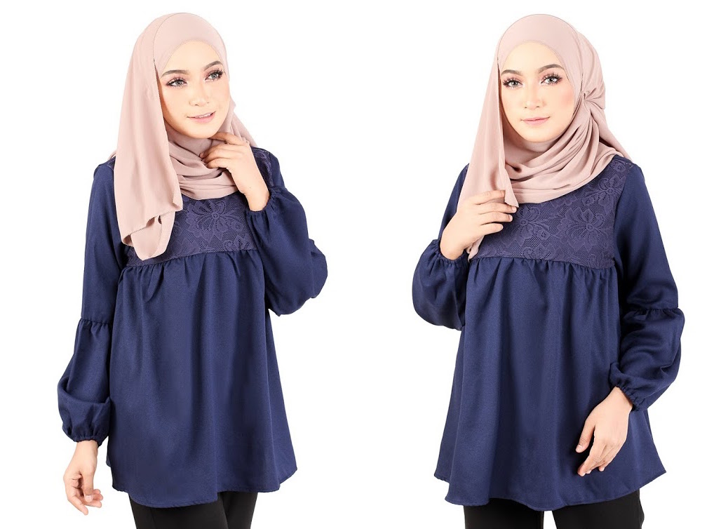 QA-369 Muslimah Maternity Lace Top Dark blue