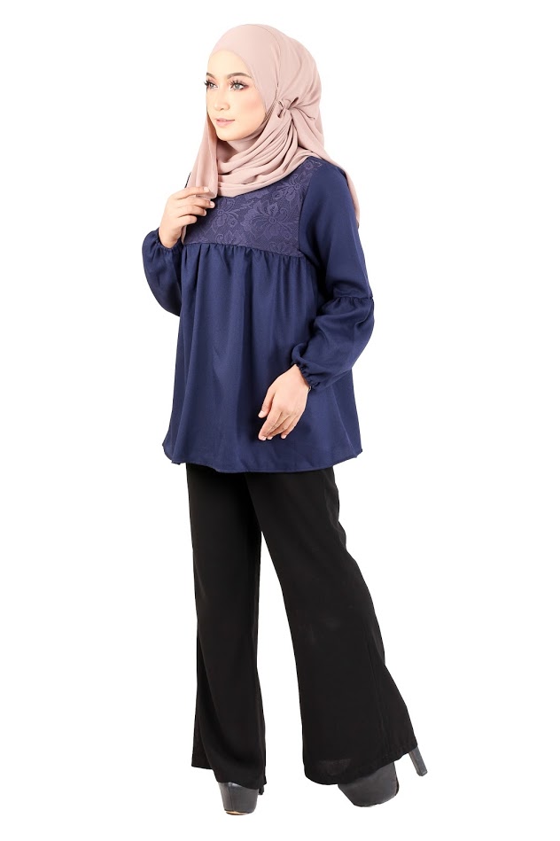 QA-369 Muslimah Maternity Lace Top Dark blue