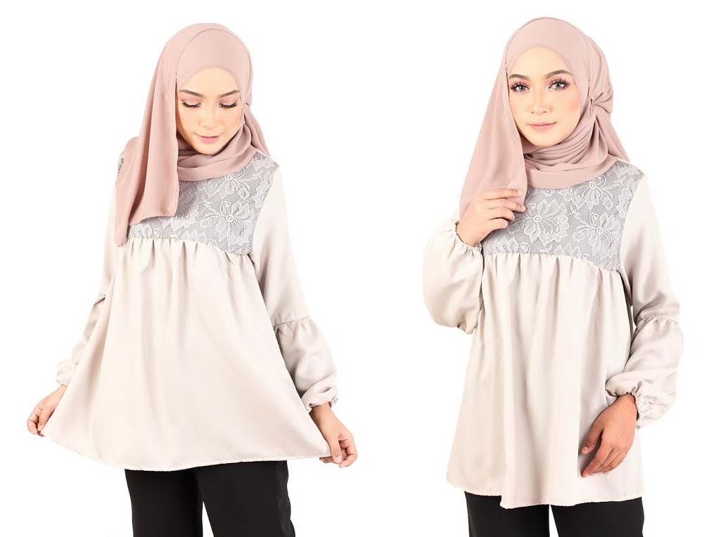 QA-369 Muslimah Maternity Lace Top Grey