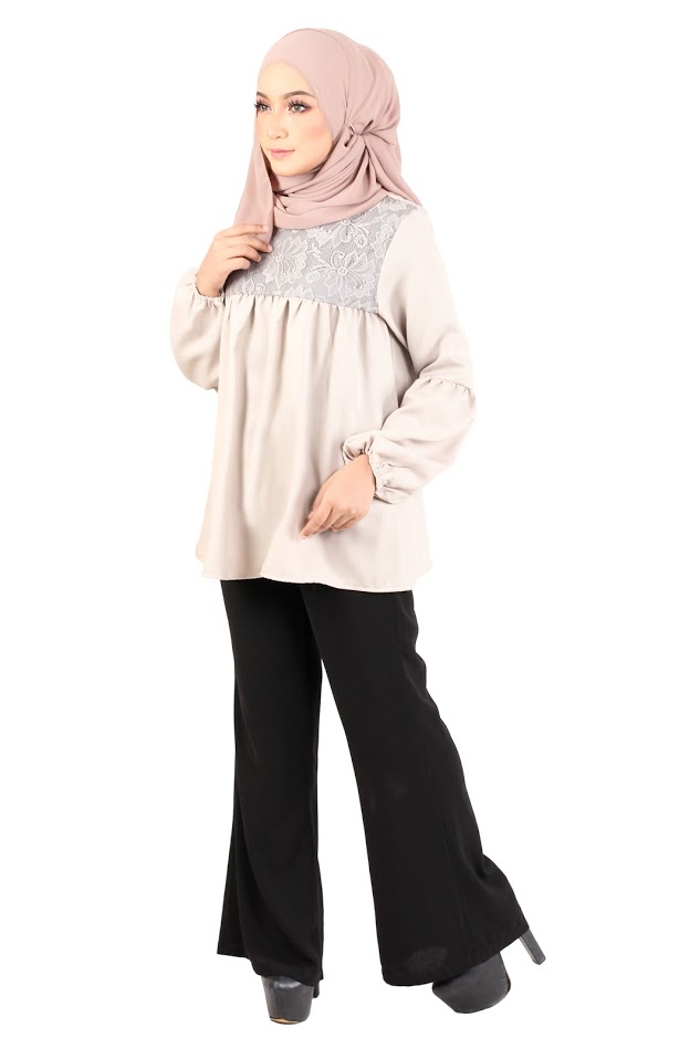 QA-369 Muslimah Maternity Lace Top Grey