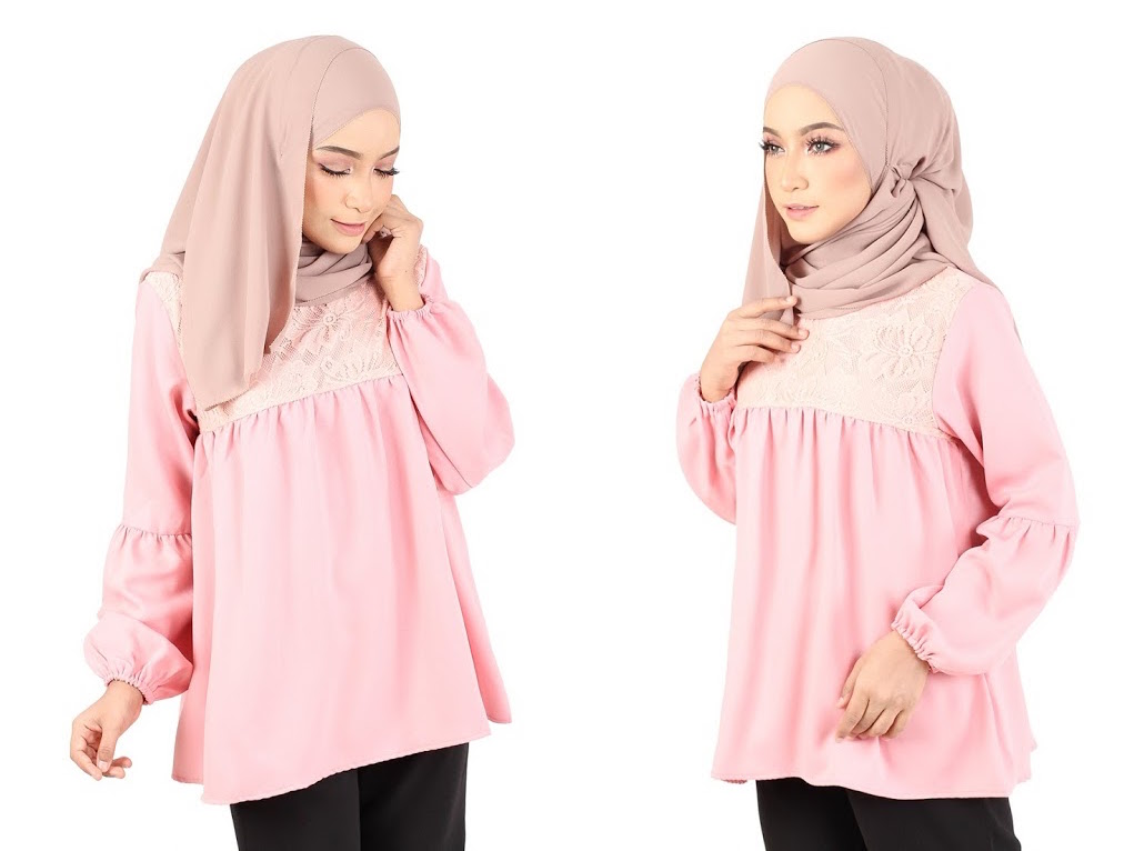 QA-369 Muslimah Maternity Lace Top Pink