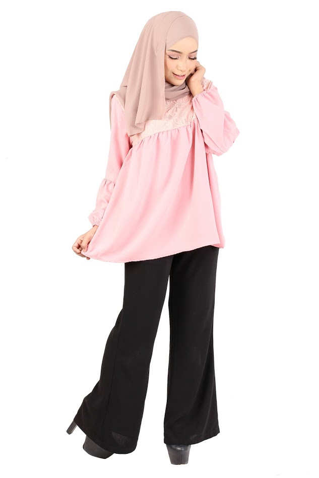 QA-369 Muslimah Maternity Lace Top Pink