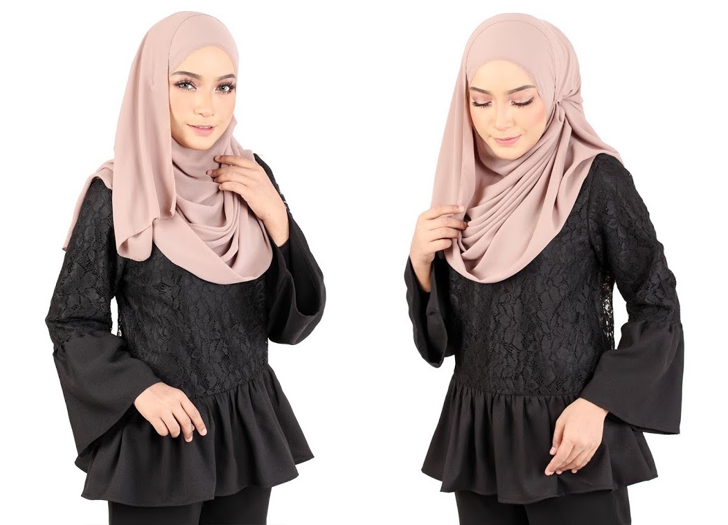 QA-370 Muslimah Bell Sleeves Top Black