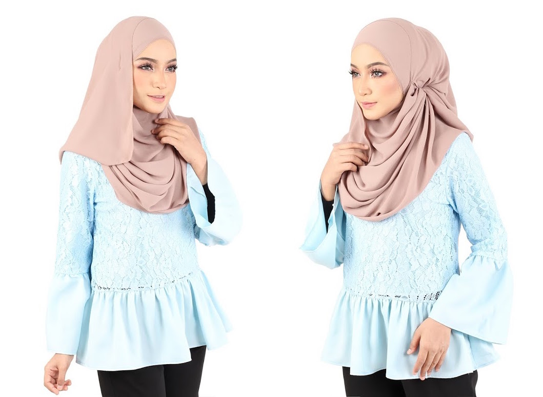 QA-370 Muslimah Bell Sleeves Top Blue