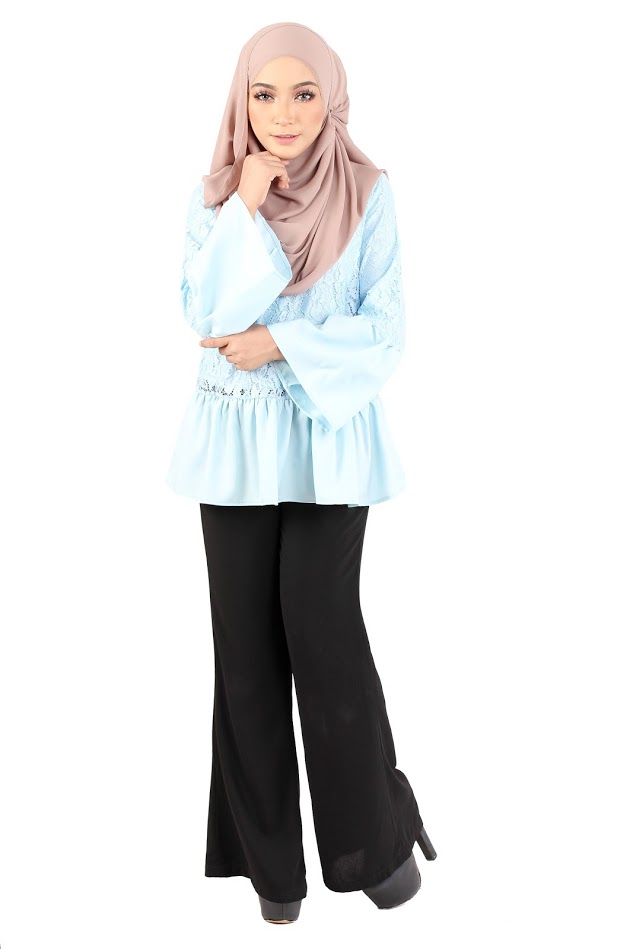 QA-370 Muslimah Bell Sleeves Top Blue