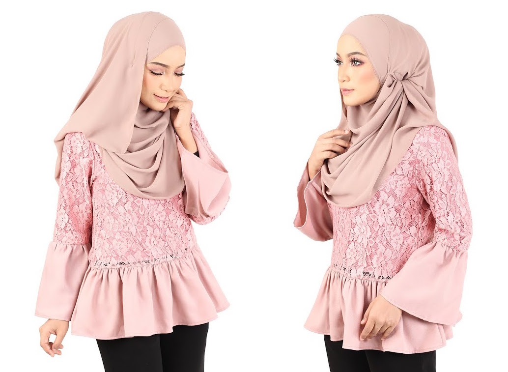 QA-370 Muslimah Bell Sleeves Top Dust Pink