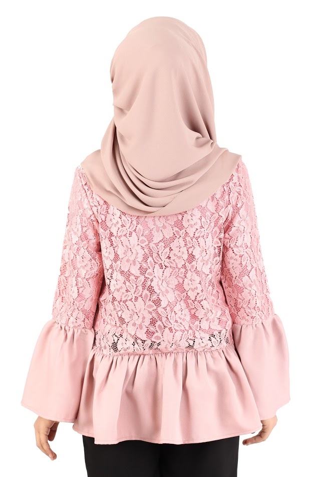 QA-370 Muslimah Bell Sleeves Top Dust Pink