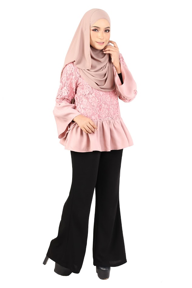 QA-370 Muslimah Bell Sleeves Top Dust Pink