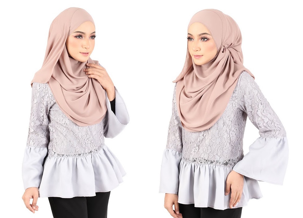 QA-370 Muslimah Bell Sleeves Top Grey