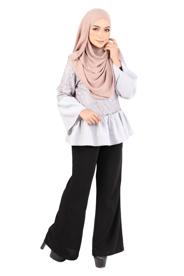 QA-370 Muslimah Bell Sleeves Top Grey