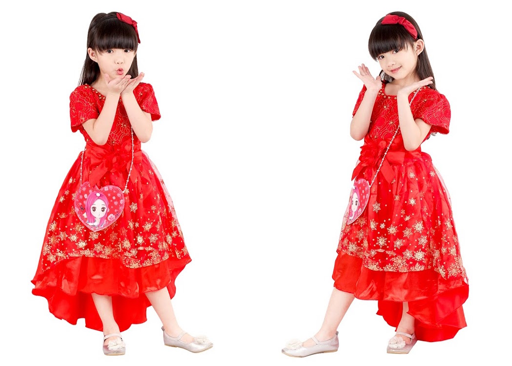 QA-373 Elegant Princess Dress With Sling Bag Red