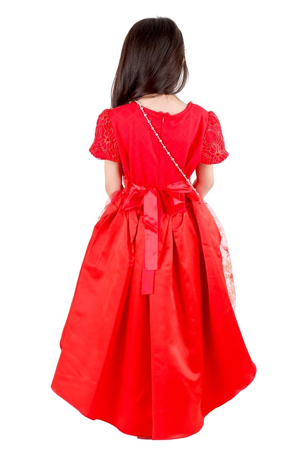 QA-373 Elegant Princess Dress With Sling Bag Red