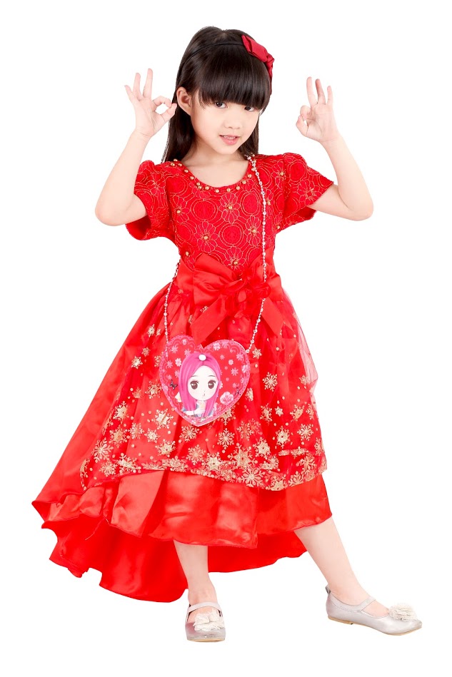 QA-373 Elegant Princess Dress With Sling Bag Red