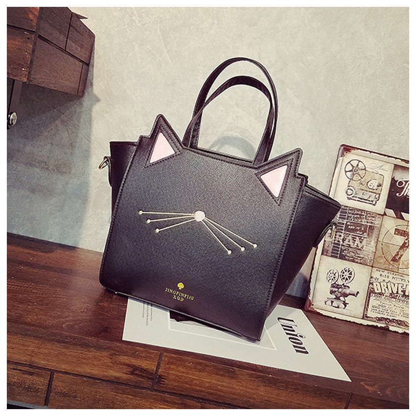 KW80266 Cute Cat Ear Tote Bag Black