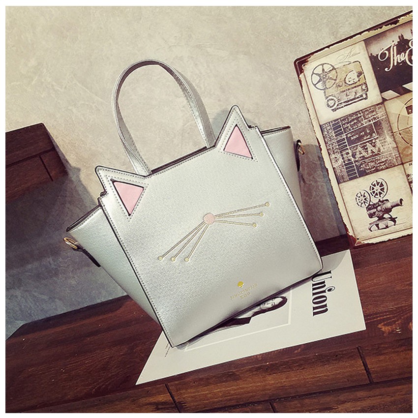 KW80266 Cute Cat Ear Tote Bag Silver