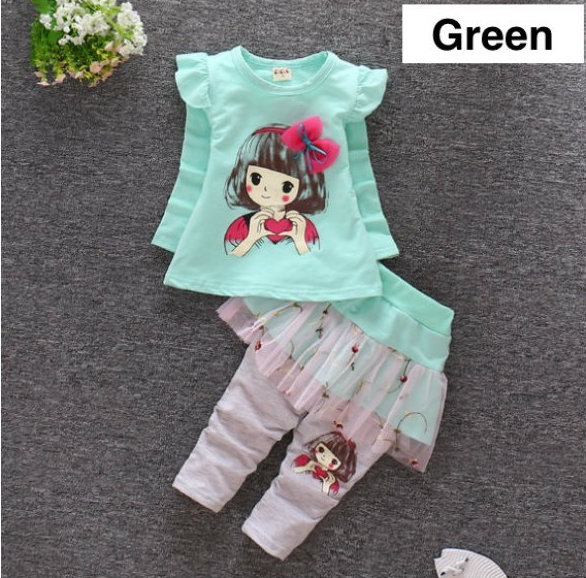 SWK91020 Lovely Top and Skirt Pant Set Green