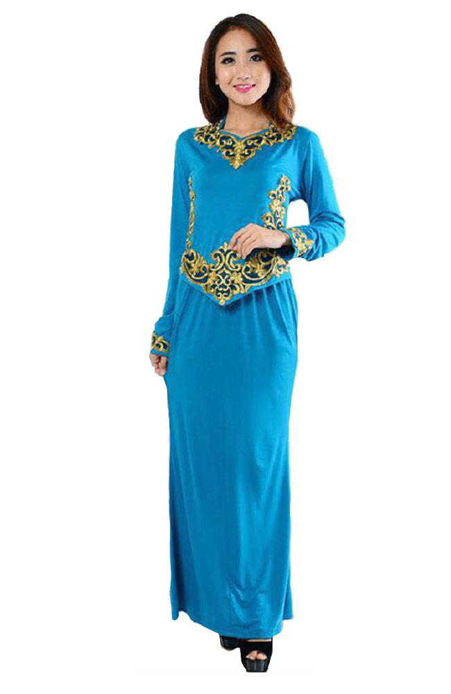 JW5024 Baju Kurung With Embroidery Blue