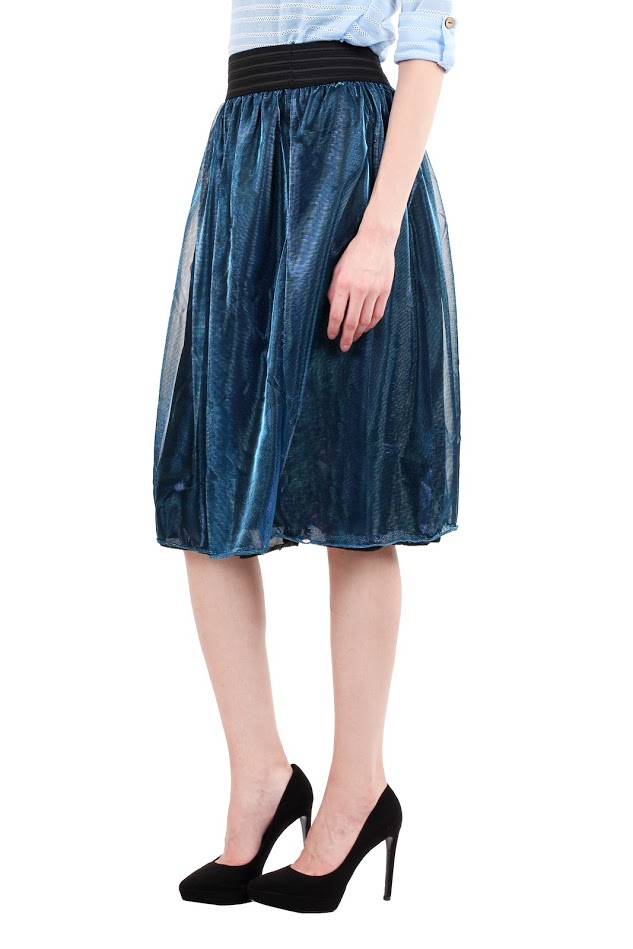 QA-361 Ladies Casual Flared Skirt Blue