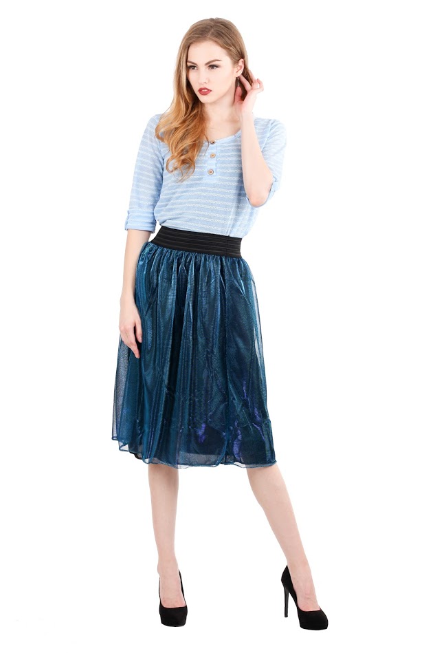 QA-361 Ladies Casual Flared Skirt Blue