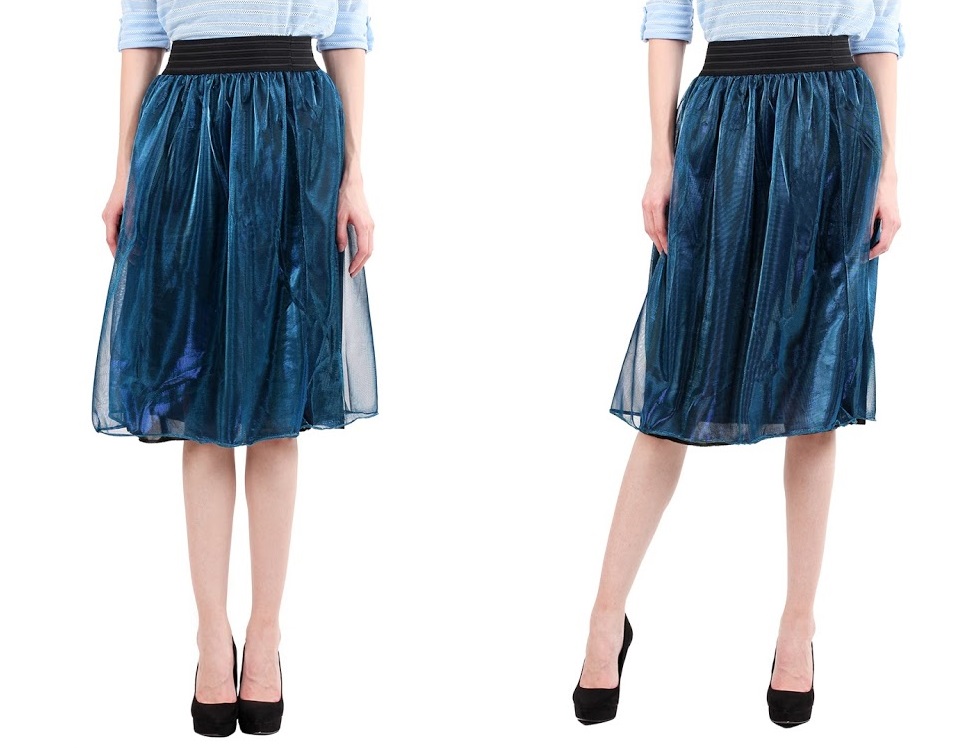 QA-361 Ladies Casual Flared Skirt Blue