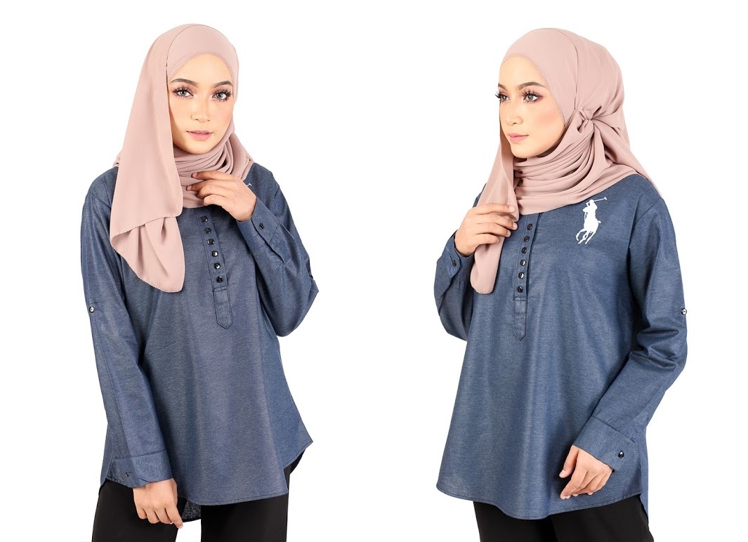 QA-363 Casual Half Button Shirt Denim Blue