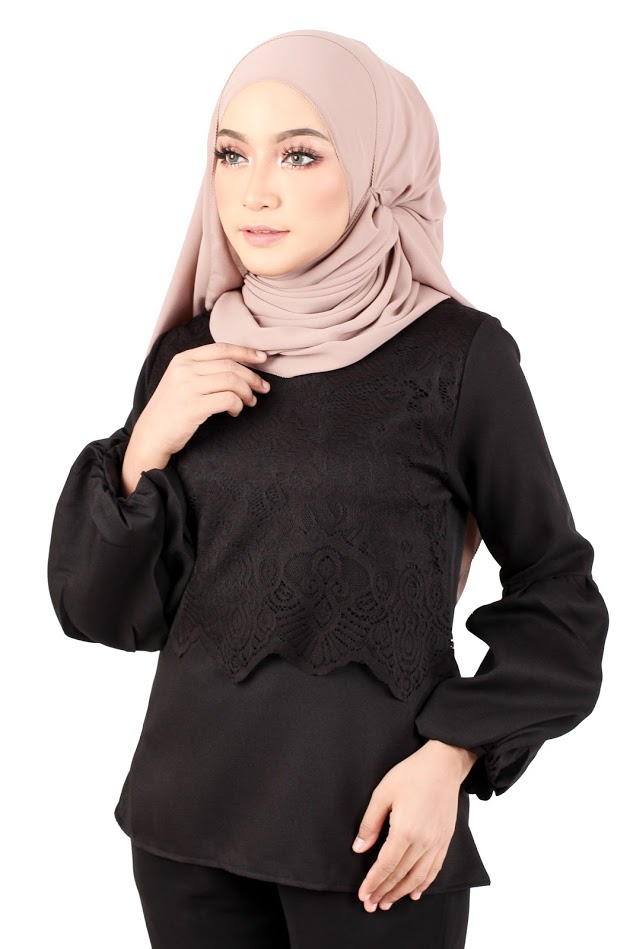 QA-365 Muslimah Lace Blouse Black